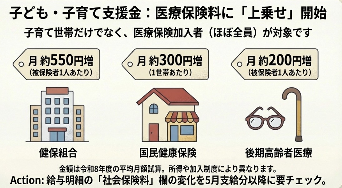 子ども・子育て支援金：医療保険料に「上乗せ」開始
